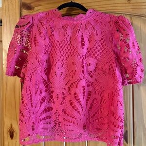 SHEIN Vibrant Pink Lace Blouse Never Worn
